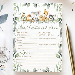 Baby Predictions and Advice Card, INSTANT DOWNLOAD, Australian Animals Koala Greenery Fun Baby Shower Game Activities Diy PDF Printable, AU5