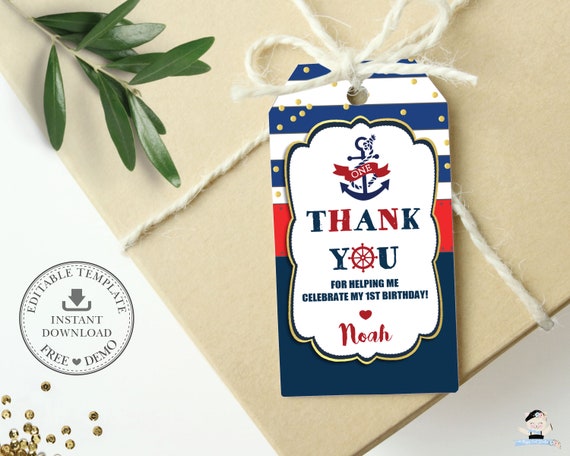 Gift Tag - Navy Stripe Birthday Gift Tag - Navy Stripe Birthday