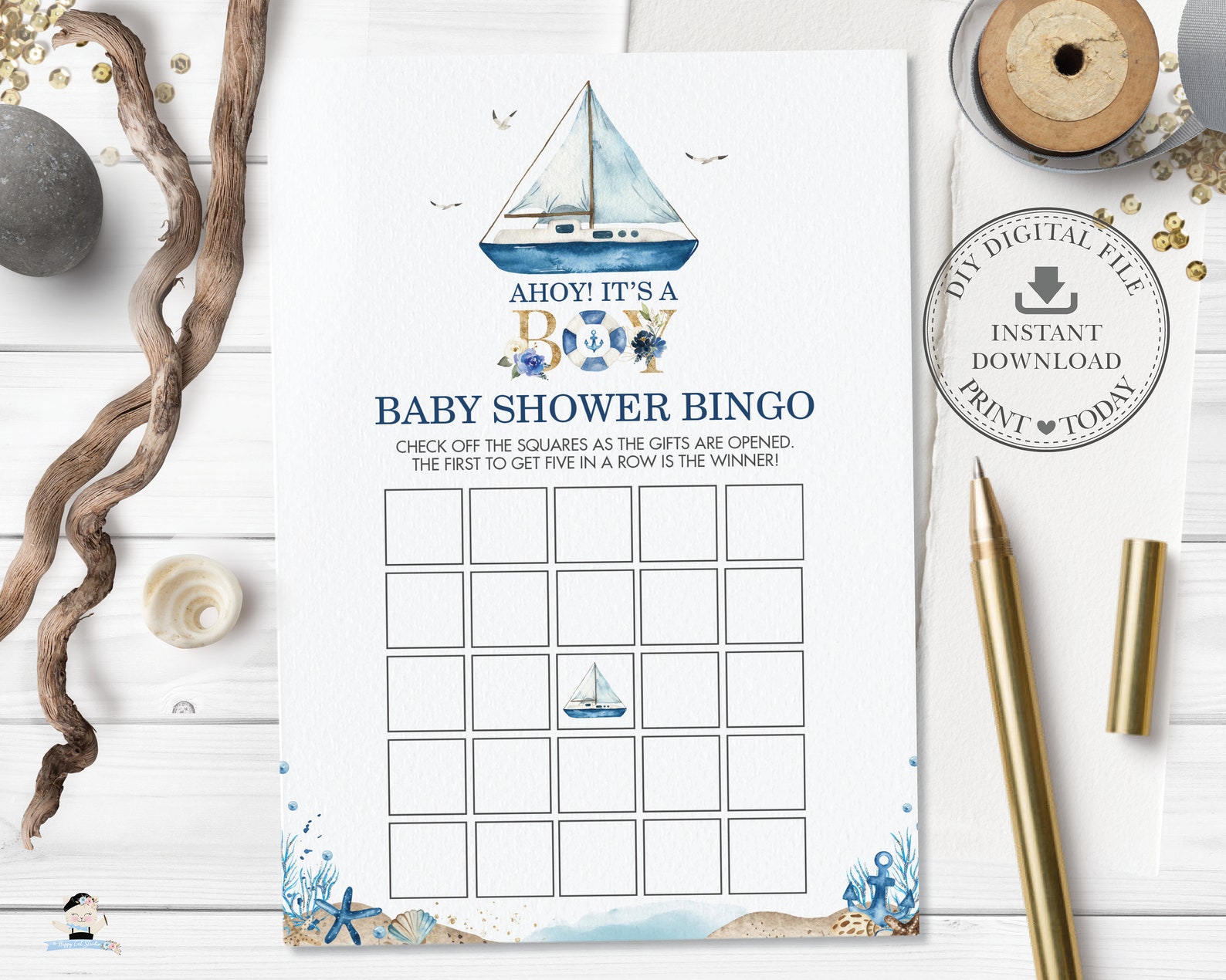Nautical Baby Bingo INSTANT DOWNLOAD Pre-filled Ahoy - Etsy