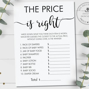 The Price is Right Game, The Price is Right Printable, Baby Shower Game Activity, INSTANT DOWNLOAD, Minimalist, Modern, Hand Lettering, MN1
