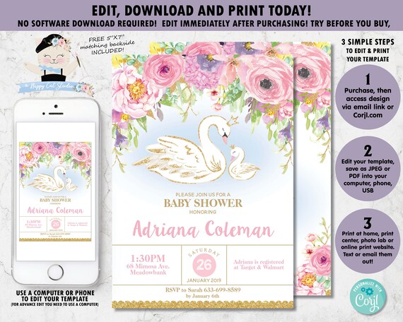 swan princess baby shower invitations