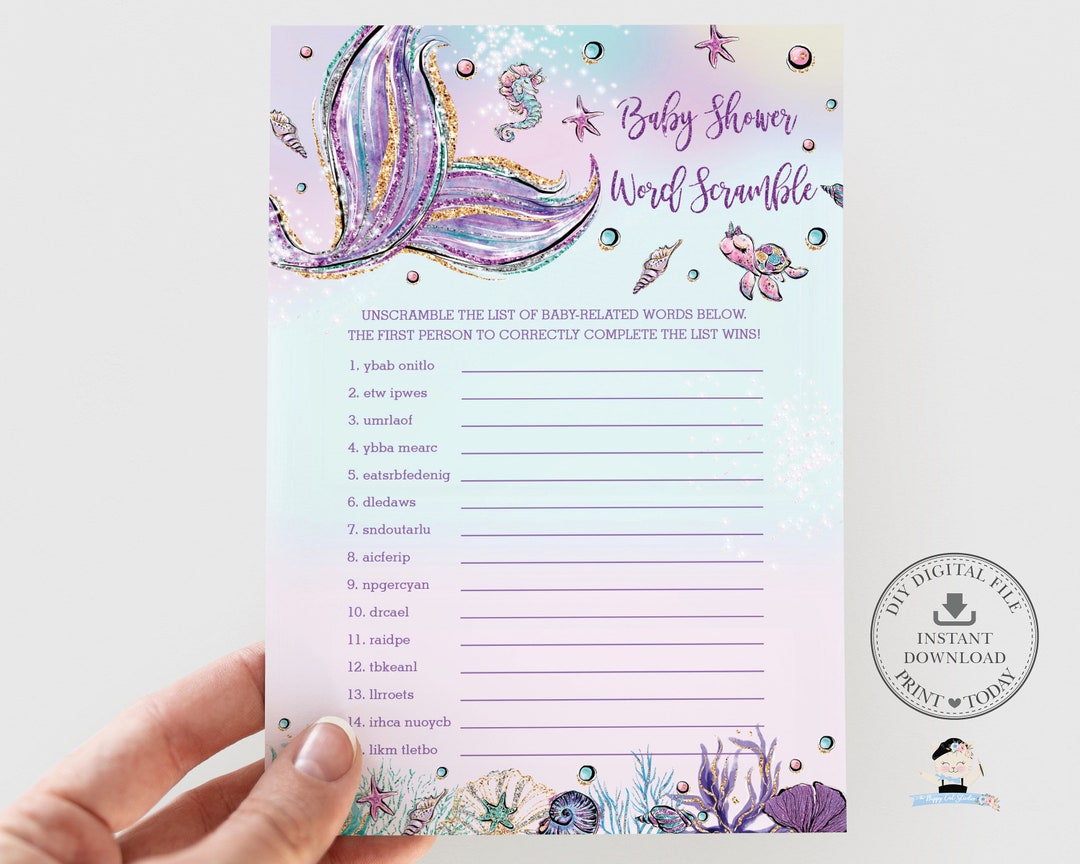 Mermaid Baby Shower Word Scramble Game Printable, INSTANT DOWNLOAD ...