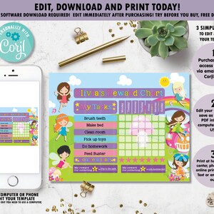EDITABLE Template, Fairy Reward Chart, Fairy Digital Printable, Chore, Potty Training, Behaviour Chart, Kids Activity, Fairies, Rainbow FR1