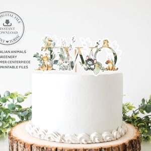 Australian Animals Greenery TWO Cake Topper Centerpiece, TÉLÉCHARGEMENT INSTANTANÉ, Koala Kangaroo Platypus Printable File 2nd Birthday Party, AU5