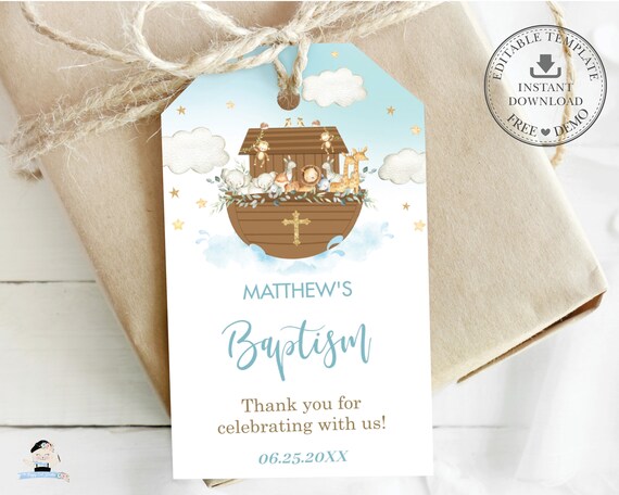 Noah's Ark Thank You Favor Tags Printable EDITABLE | Etsy Australia