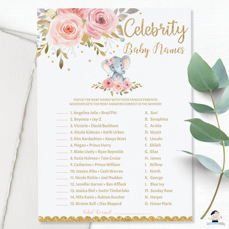 Celebrity Baby Names Game Instant Download Chic Gold Blush Etsy
