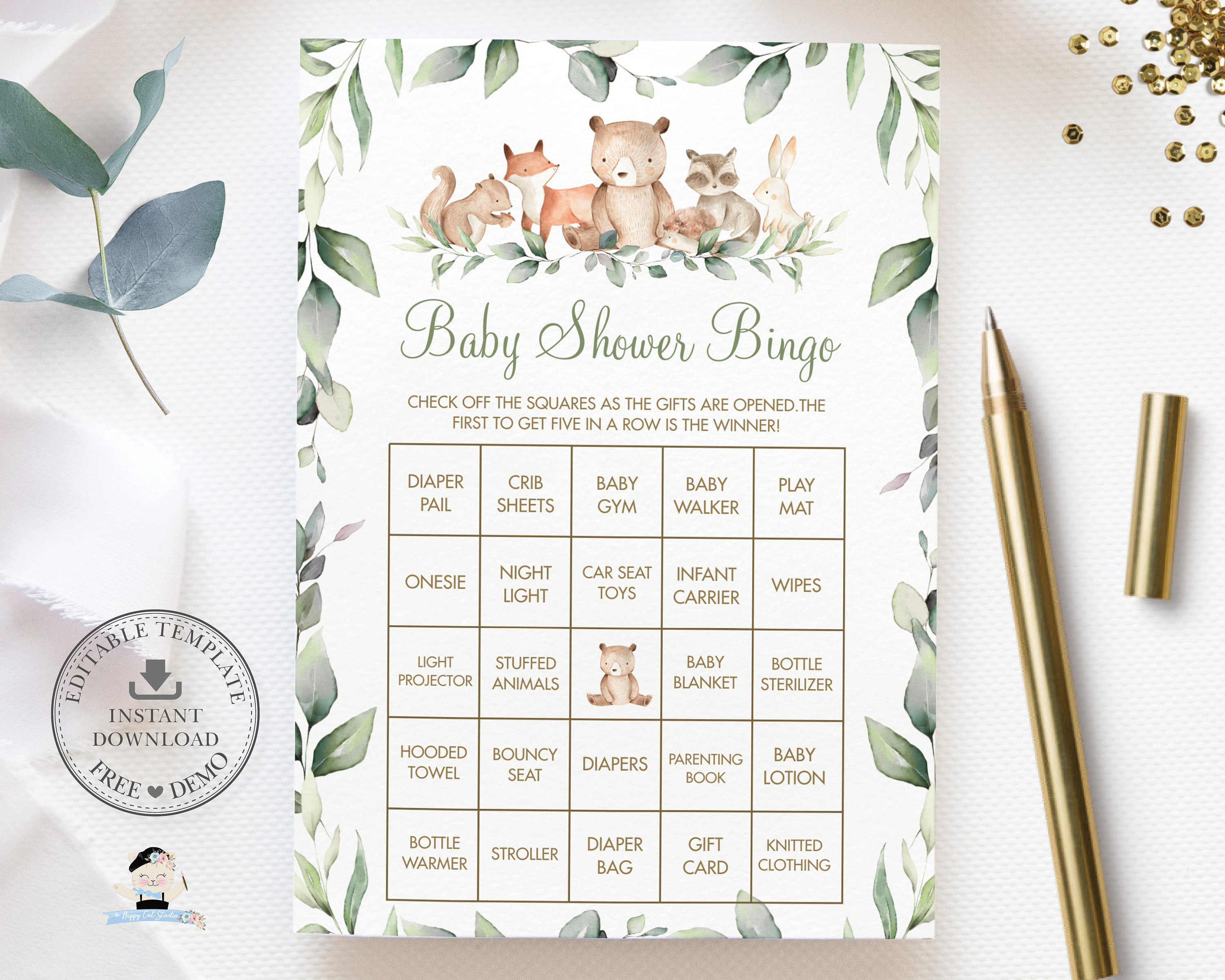 EDITABLE TEMPLATE Woodland Animals Greenery Baby Shower Bingo - Etsy Sweden EDITABLE TEMPLATE Woodland Animals Greenery Baby Shower Bingo - Etsy Sweden