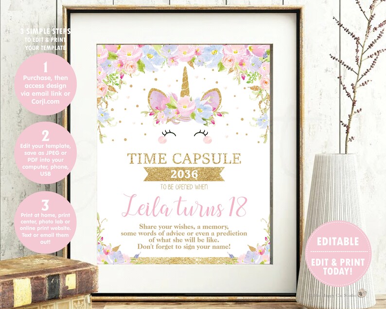 Unicorn Time Capsule Poster Message Card 1st First Birthday | Etsy ...