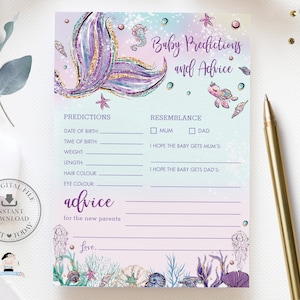 Mermaid Baby Predicciones y consejos, Mermaid Tail Baby Shower Game Activity Girl, Chic Purple Under the Sea Imprimible, DESCARGA INSTANTE, MT2