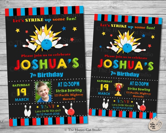 Bowling Party Invitation, Personalized, Ten Pin Bowling, Printable, Invites, Digital Print Download File, Boys and Girls Birthday, Strike Il_570xn