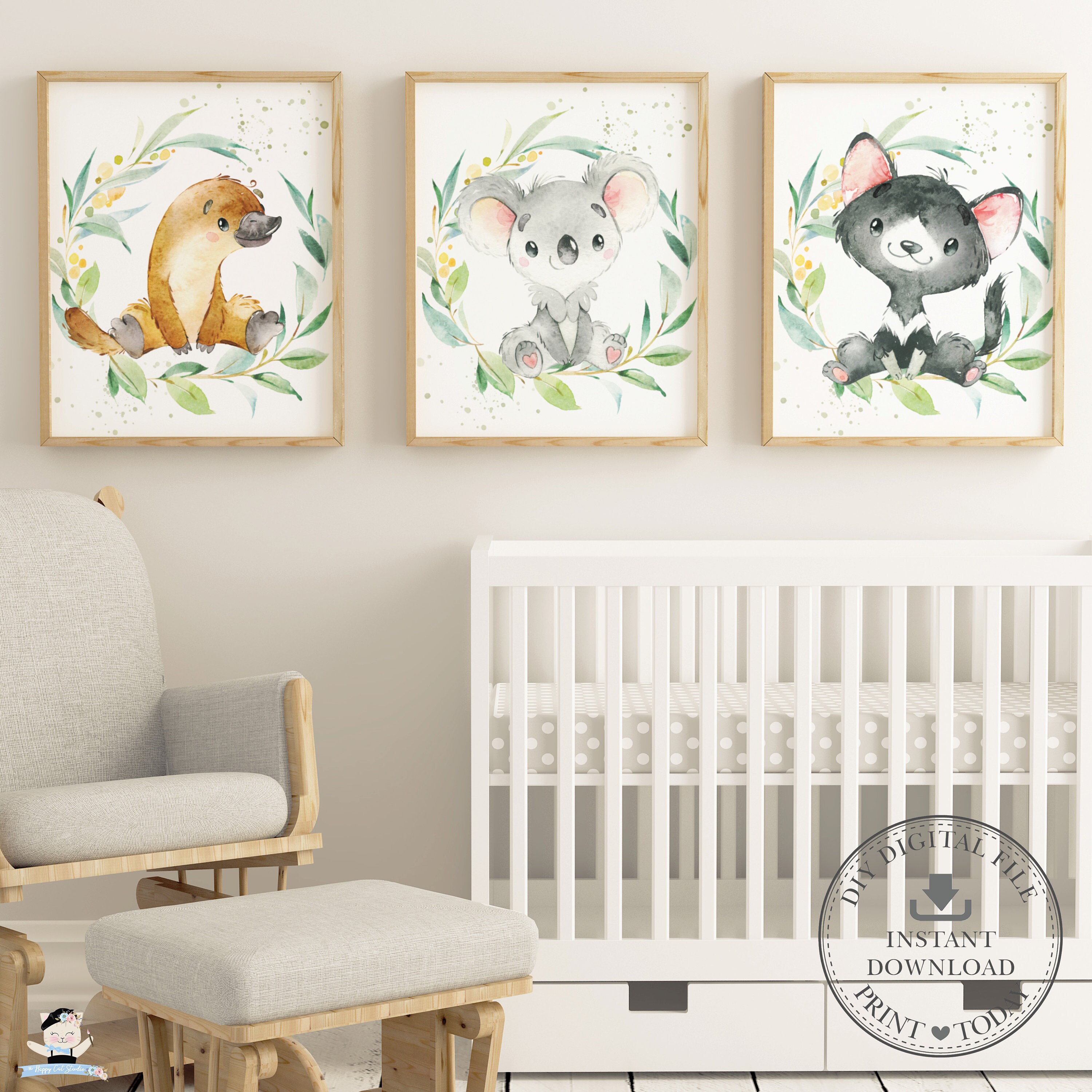 Australian Animals Nursery Wall Art, Cute Koala Platypus Tasmanian ...