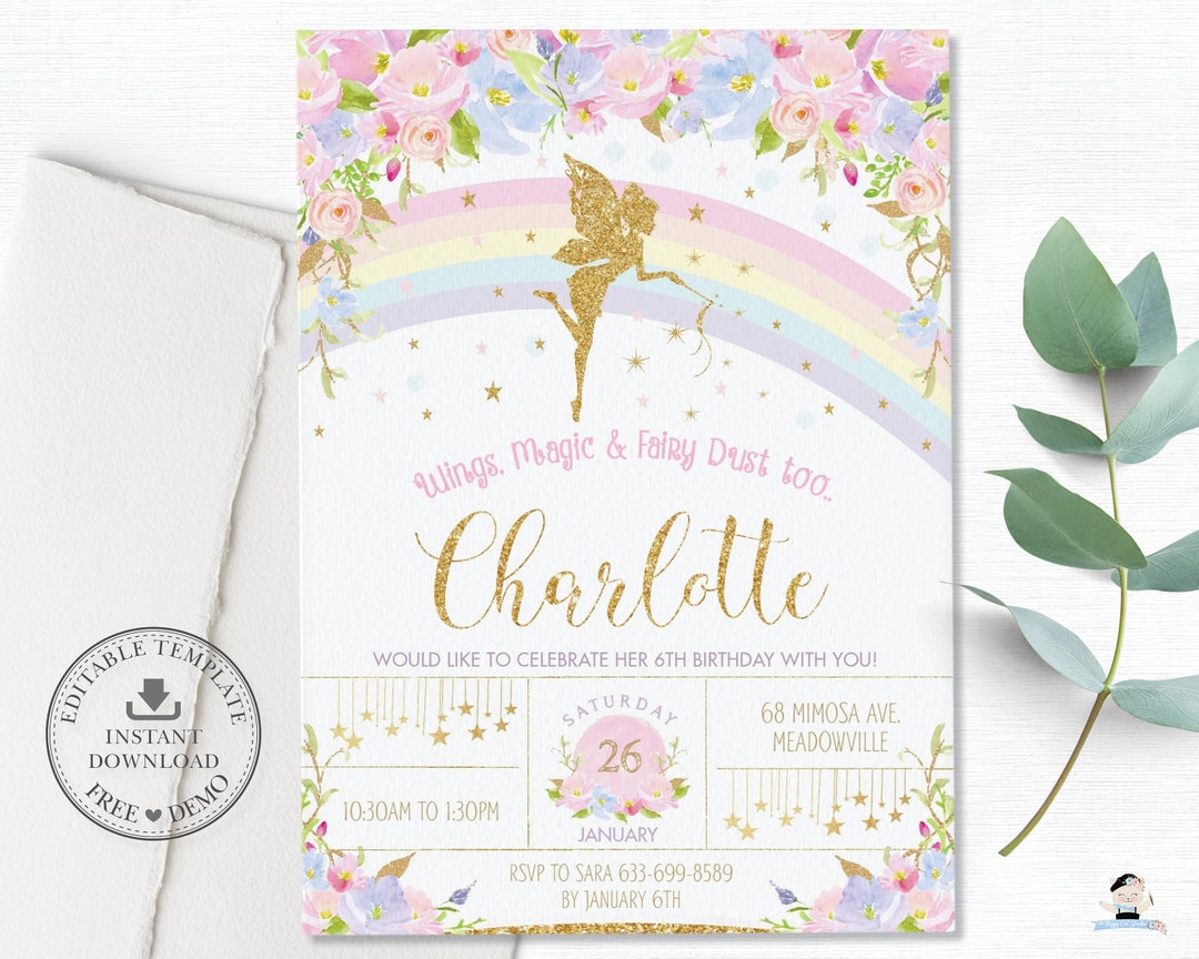 fairy-invitation-editable-template-pink-floral-rainbow-fairies-printable-birthday-baby-shower-invite-gold-glitter-pdf-instant-download-ff5-etsy