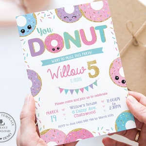 Munkinbjudan, REDIGERINGSBAR MALL, Denna födelsedagsinbjudan till festen du inte vill missa, kawaii söta regnbågsmunkar utskrivbara, DIREKT DN1 bild 2
