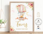Favors Sign, INSTANT DOWNLOAD, Hot Air Balloon Cute Animals Baby Shower Blush Floral Decoration Diy PDF Printable Pink Clouds Moon Stars HB7 Il_170x135
