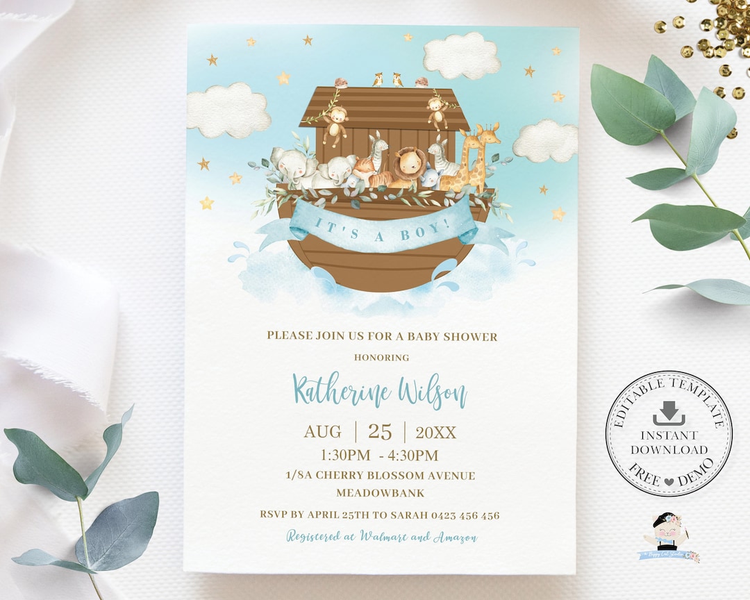 Noah's Ark Baby Shower Invitation, EDITABLE TEMPLATE, Chic Noahs Ark ...