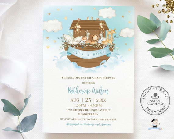 Noah's ark baby store shower invitations