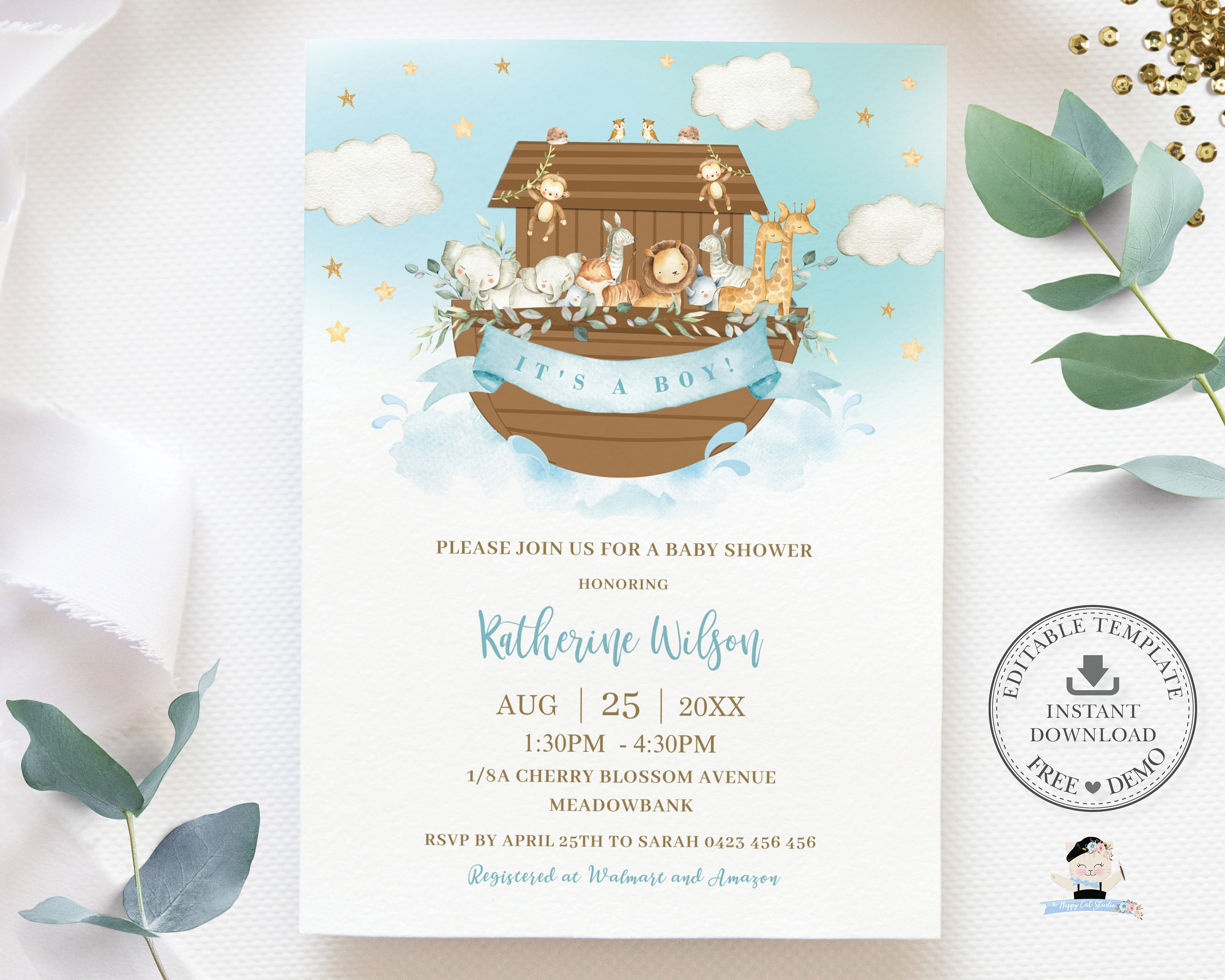 Noah's Ark Baby Shower Invitation EDITABLE TEMPLATE Chic Etsy