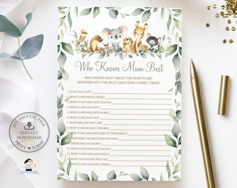 Who Knows Mum Best Game, INSTANT DOWNLOAD, Australian Animals Koala Kangaroo Platypus Greenery Fun Baby Shower Activities Diy Printable, AU5