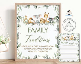Family Tradition Baby Shower Sign and Card INSTANT DOWNLOAD Australian Animals Koala Greenery Fun Baby Shower Game Activities Printable, AU5
