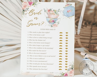 Bride or Groom Guess Who Said It Game Printable, INSTANT DOWNLOAD High Tea Party Pink Floral He Said She Said Fun Bridal Shower Activity TP5