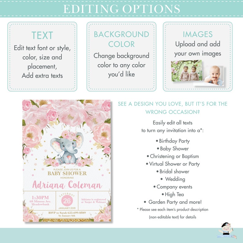 EDITABLE TEMPLATE Elephant Baptism Invitation Jungle Etsy Australia