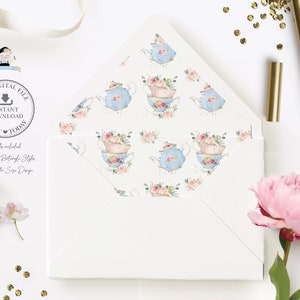 Chic Blush Pink Floral Tea Party Umschlag Liner für A7 Umschläge, INSTANT DOWNLOAD, Royal Baby Brautparty Geburtstag Blumen High Tea TP5