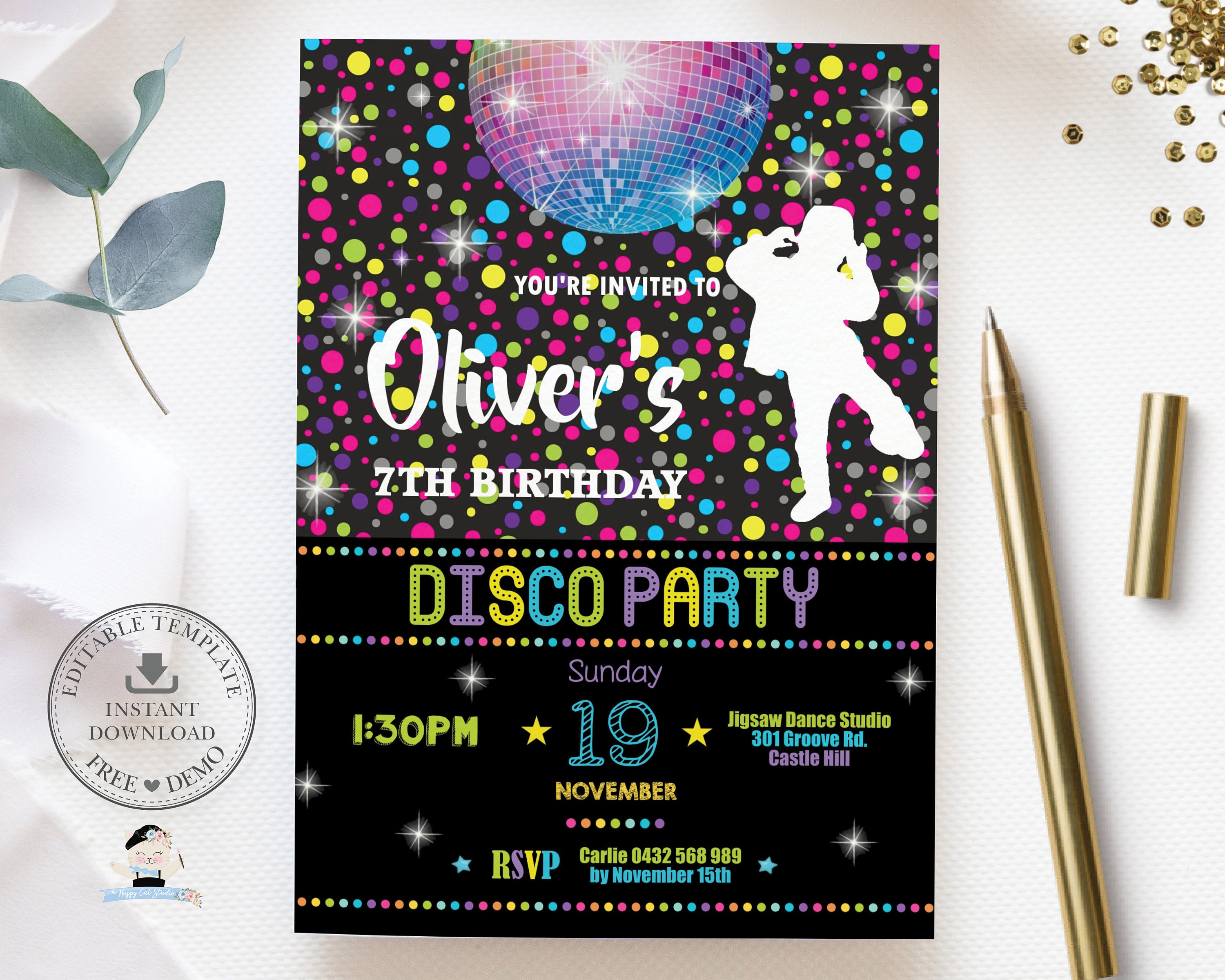 Disco Party Invitation EDITABLE TEMPLATE Dance Birthday picture