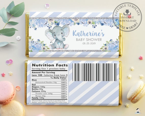 personalised chocolate wrappers party bag favours favors ELEPHANT 1ST BIRTHDAY