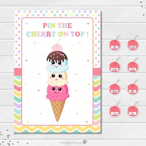 Ice Cream Party Game, Pin the Cherry on Top of Ice Cream, Birthday Party, Party Activity, Printable, Digital File, PDF, INSTANT DOWNLOAD image 1