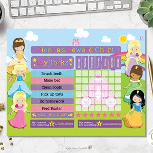 Princess Reward Chart, Digital Printable, EDITABLE Template, Chore Chart, Potty Training, Behaviour Chart, Kids Activity, Castle, Rainbow
