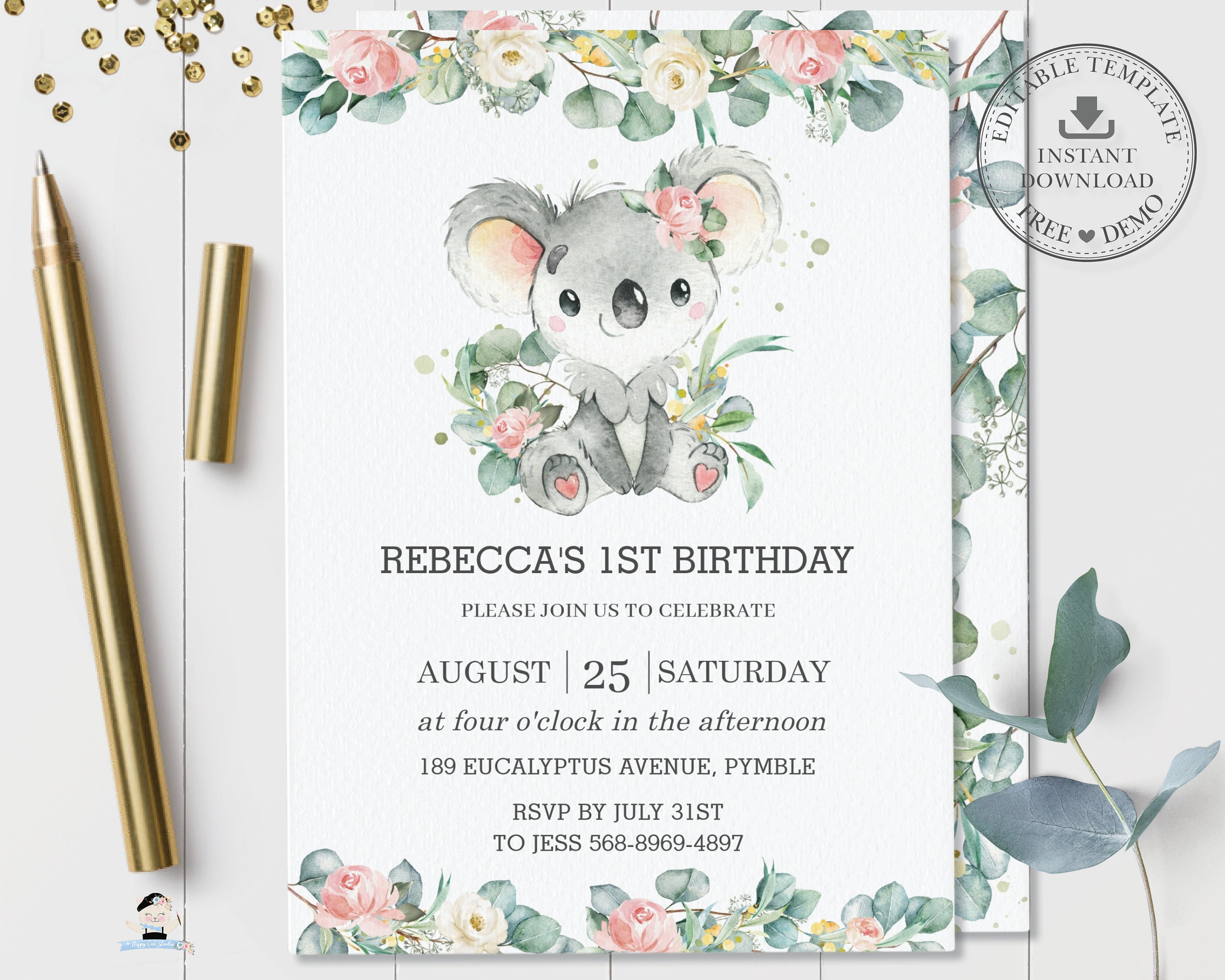 Carte d'anniversaire koala mignon koala 147 mm x 147 mm : :  Fournitures de bureau