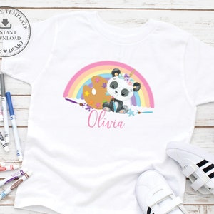Linda camiseta Rainbow Panda Iron On Transfer, PLANTILLA EDITABLE, Lindo Pandacorn Art Paint Craft Draw Fiesta de cumpleaños, Imprimible digital, PA1