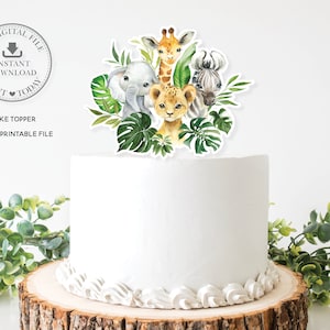 Animaux de la jungle verdure tropicale de gâteau, téléchargement immédiat, éléphant girafe Lion imprimable fichier Pdf, fête d’anniversaire de douche de bébé, JA7