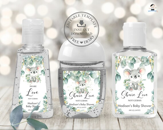 Greenery Koala Hand Sanitizer Labels, EDITABLE TEMPLATE, Boy Baby Shower Birthday Lotion Favors Printable, PocketBac, INSTANT Download, AU2 Il_570xn