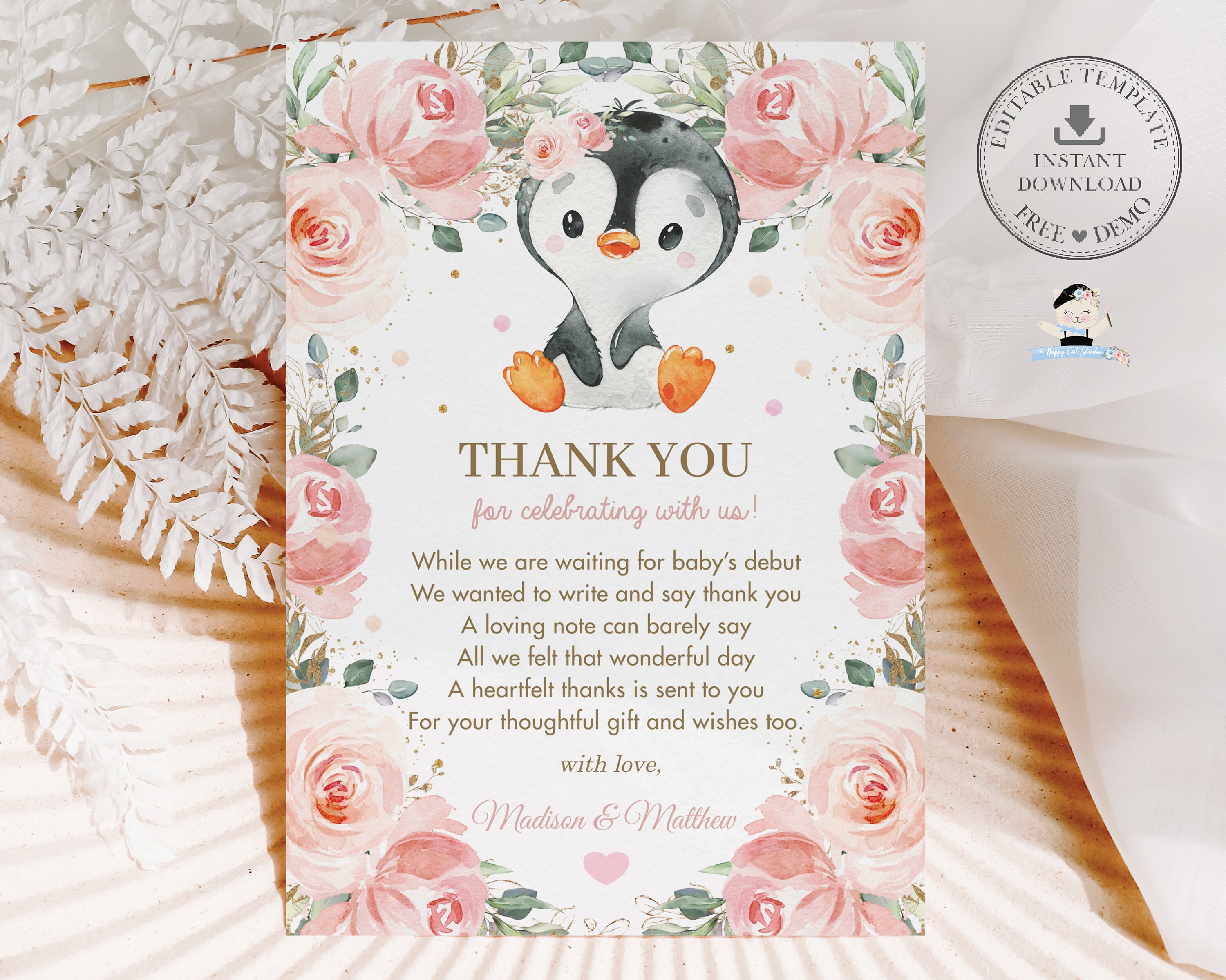„It’s A Girl!“ Babyparty Einladungen – 20 Karten + Umschläge, 10,8 X 15,2 Cm, Flach, Mit Pinguin-Motiv