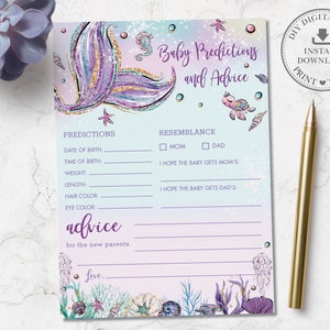 Prédictions et conseils de bébé sirène, sirène queue bébé douche jeu activité fille, Chic violet sous la mer imprimable, téléchargement immédiat, MT2