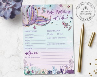 Mermaid Baby Predictions and Advice, Mermaid Tail Baby Shower Game Activity Girl, Chic Purple Under the Sea Printable, INSTANT DOWNLOAD, MT2