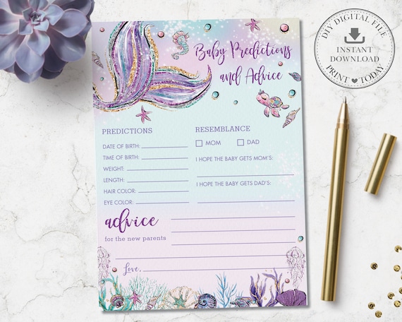 Mermaid Baby Predictions and Advice, Mermaid Tail Baby Shower Game Activity Girl, Chic Purple Under the Sea Printable, INSTANT DOWNLOAD, MT2 Il_570xn