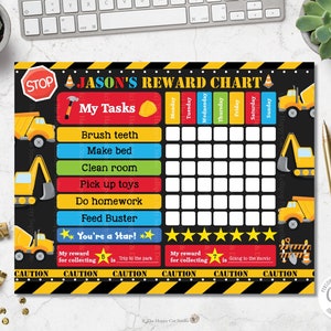 EDITABLE Template, Construction Reward Chart, Digital Printable, Digger ...
