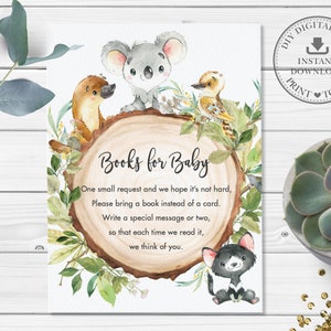 Australian Animals Bring a Book Instead of a Card, INSTANT DOWNLOAD, Rustic Greenery Koala Baby Shower Pdf Printable, INSTANT Download, AU1