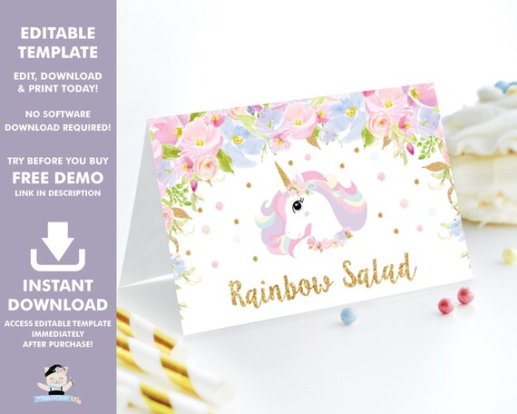 editable template unicorn food tents food labels place etsy