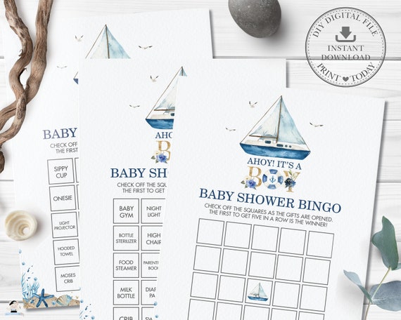 Ahoy It's A Boy Baby Shower Emoji Game - 20 Player Cards, Nautical Theme, Nursery Rhyme Guessing