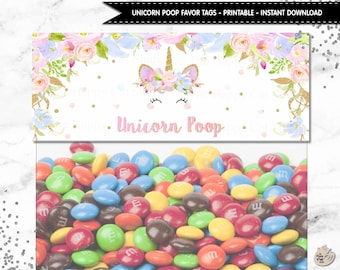 Unicorn Poop, Favor Tags, Toppers, Lolly, Gift Labels, Smiley Face, Printable, Digital, Birthday Party, Girls, Lolly, Loot Bag, Floral UB2