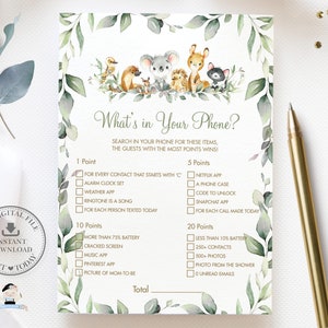 What es in Your Phone Game, SOFORT DOWNLOAD, Greenery Australian Animals Koala Neutral Baby Shower Quiz Karte Aktivität, DIY PDF druckbar AU5