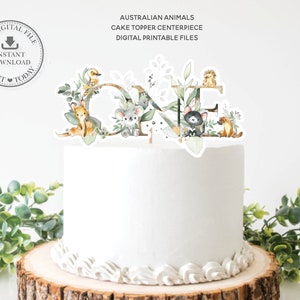 Australian Animals Greenery ONE Cake Topper Herzstück, SOFORTIGER DOWNLOAD, Koala Känguru Schnabeltier druckbare Datei 1. Geburtstagsparty, AU5