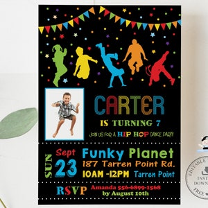 Hip Hop Dance Party Invitation Printable, EDITABLE TEMPLATE, Disco Kids ...