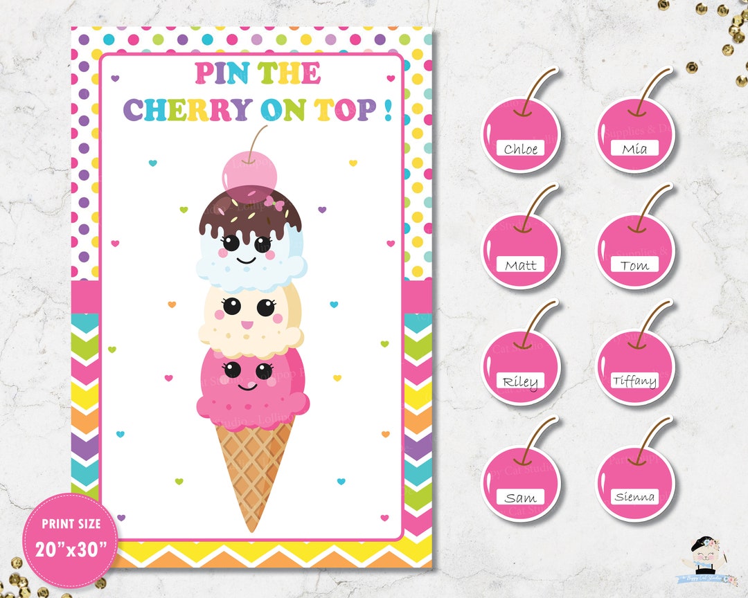 Editable Pin the Cherry on the Ice Cream Game Ice Cream 