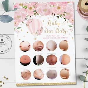 Baby or Beer Belly Game, INSTANT DOWNLOAD, Pregnant Baby Bump Hot Air Balloon Baby Shower Funny Guessing Activity, Diy PDF Printable, HB2