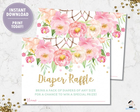 Diaper Raffle Shabby Chic Lavender Instant Download Flowers DIY Blush Pink and SIlver LSGF1 3.5 x 2 Floral Printable