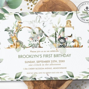 Greenery Australian Animals Wild One Birthday Invitation, EDITABLE TEMPLATE 1st Birthday Invite Gender Neutral Boy Girl Printable Pdf, AU5